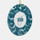 Monogram van het patroon van het Blauwe Shark Keramisch Ornament (Rechts)