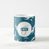 Monogram van het patroon van het Blauwe Shark Koffiemok (Center)