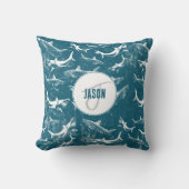 Monogram van het patroon van het Blauwe Shark Kussen (Voorkant)