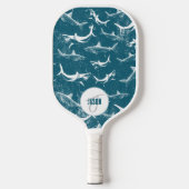 Monogram van het patroon van het Blauwe Shark Pickleball Paddle (Voorkant)