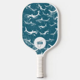 Monogram van het patroon van het Blauwe Shark Pickleball Paddle