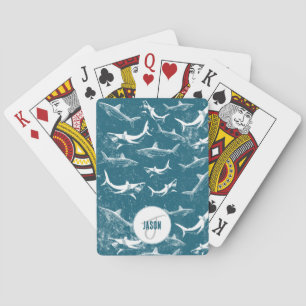 Monogram van het patroon van het Blauwe Shark Pokerkaarten