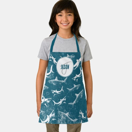 Monogram van het patroon van het Blauwe Shark Schort (Insitu)