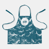 Monogram van het patroon van het Blauwe Shark Schort (Voorkant)