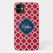 Monogram van het Red Lattice Pattern Navy Case-Mate iPhone Case (Achterkant)