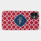 Monogram van het Red Lattice Pattern Navy Case-Mate iPhone Case (Achterkant (horizontaal))