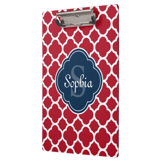 Monogram van het Red Lattice Pattern Navy Klembord (Links)
