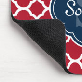 Monogram van het Red Lattice Pattern Navy Muismat (Hoek)