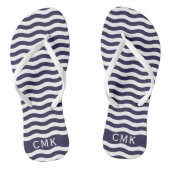 Monogram van het strand van Chic Navy Blue Nautica Teenslippers (Voetbed)