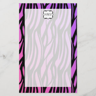 Monogram van het type Hot Paars/Roze Zebra Stripes Briefpapier