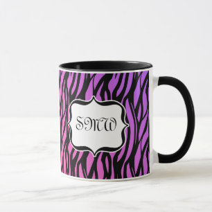 Monogram van het type Hot Paars/Roze Zebra Stripes Mok