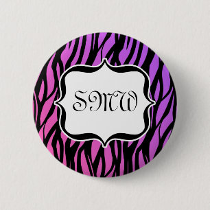 Monogram van het type Hot Paars/Roze Zebra Stripes Ronde Button 5,7 Cm