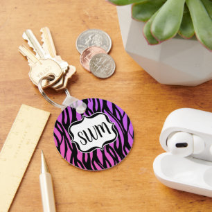 Monogram van het type Hot Paars/Roze Zebra Stripes Sleutelhanger