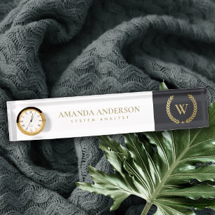 MONOGRAM VAN HET ZWARTE GOUD FLORAL LAUREL WREATH  NAAMBORDJE