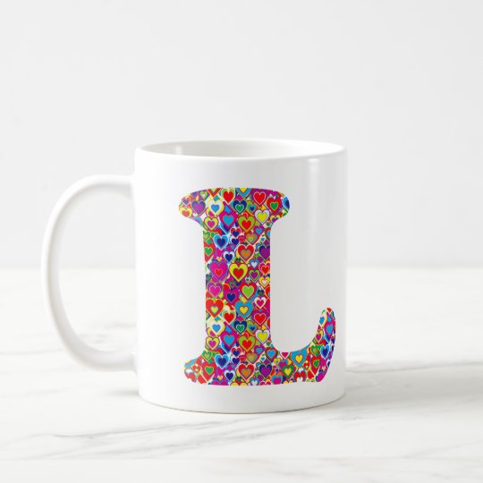 Monogram van L van de pret het Kleurrijke Koffiemok