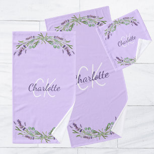 Monogram van lavenaarsbloemkolen bad handdoek