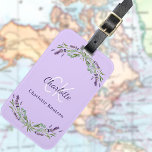 Monogram van lavenaarsbloemkolen bagagelabel<br><div class="desc">Violet achtergrond,  versierd met lavendel en eucalyptusgroen. Personaliseer en voeg een naam en een monogram initialen toe. De naam wordt geschreven met een modern handgeschreven stijlmanuscript met letters.</div>