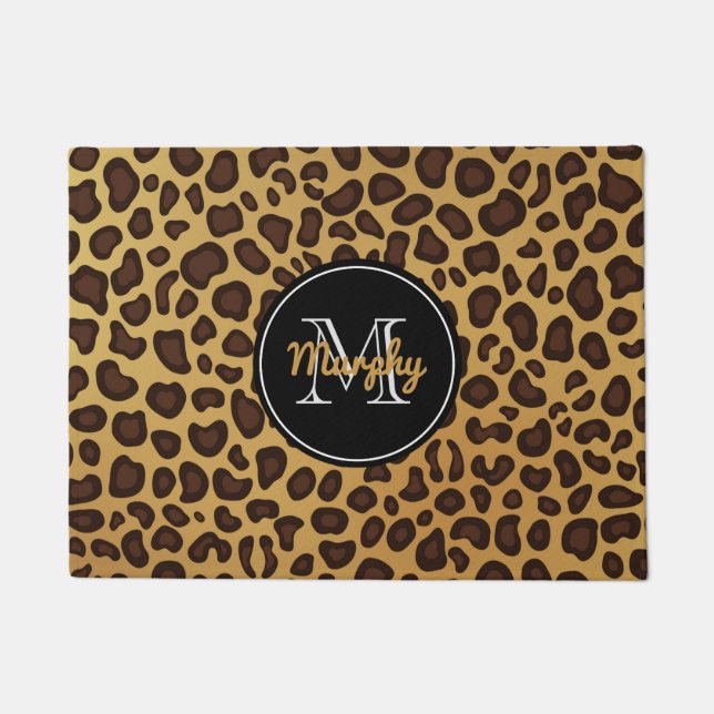 Monogram van leopard Spot Wild Animal Print Family Deurmat (Voorkant)