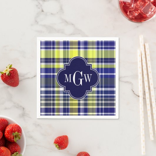 Monogram van Madras van de ananas het Marineblauwe Servet (Insitu)