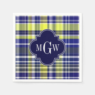 Monogram van Madras van de ananas het Marineblauwe Servet