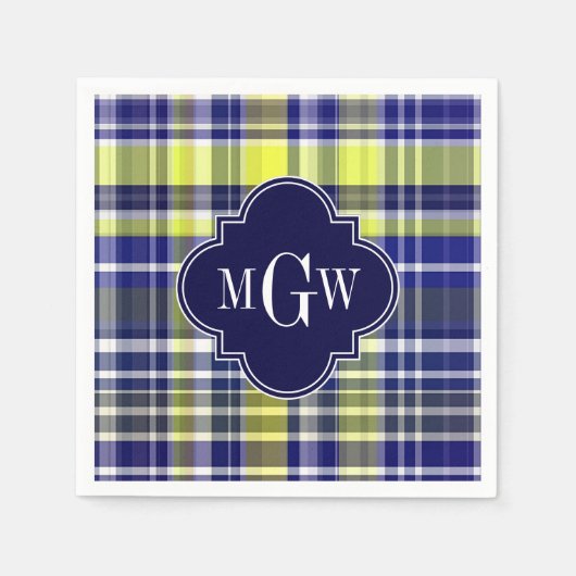 Monogram van Madras van de ananas het Marineblauwe Servet (Voorkant)