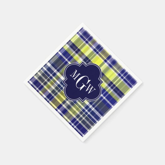 Monogram van Madras van de ananas het Marineblauwe Servet (Hoek)