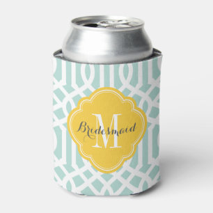 Monogram van munt en gele trillis blikjeskoeler