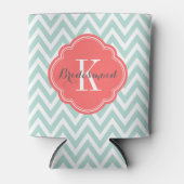 Monogram van munt en koraal chevron blikjeskoeler (Voorkant)