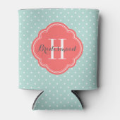 Monogram van munt- en koraalpolka-stippen blikjeskoeler (Voorkant)