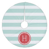 Monogram van munt en rode preppy strepen fleece kerstboom rok (Voorkant)