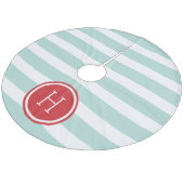 Monogram van munt en rode preppy strepen fleece kerstboom rok (Gekanteld)