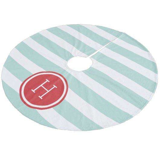 Monogram van munt en rode preppy strepen fleece kerstboom rok (Gekanteld)