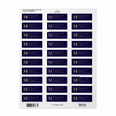 Monogram van Navy Blue en Gold Elegant Etiket (Full Sheet)