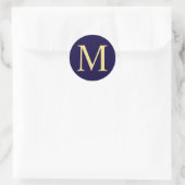 Monogram van Navy Blue en Gold Elegant Ronde Sticker (Tas)