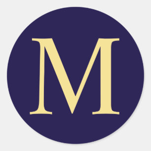 Monogram van Navy Blue en Gold Elegant Ronde Sticker