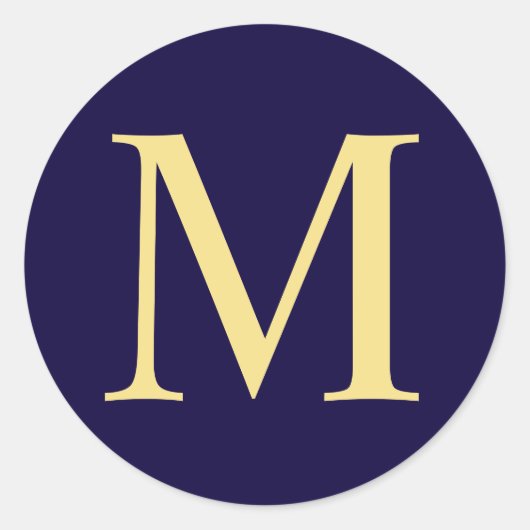 Monogram van Navy Blue en Gold Elegant Ronde Sticker (Voorkant)