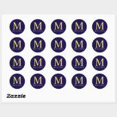 Monogram van Navy Blue en Gold Elegant Ronde Sticker (Vel)