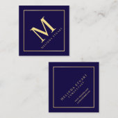 Monogram van Navy Blue en Gold Elegant Vierkante Visitekaartje (Voorkant / Achterkant)