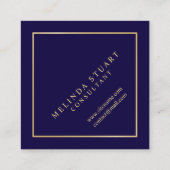 Monogram van Navy Blue en Gold Elegant Vierkante Visitekaartje (Achterkant)