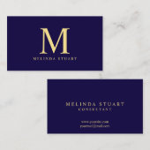 Monogram van Navy Blue en Gold Elegant Visitekaartje (Voorkant / Achterkant)