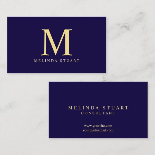 Monogram van Navy Blue en Gold Elegant Visitekaartje (Voorkant / Achterkant)