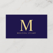 Monogram van Navy Blue en Gold Elegant Visitekaartje (Voorkant)