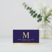 Monogram van Navy Blue en Gold Elegant Visitekaartje (Staand voorkant)