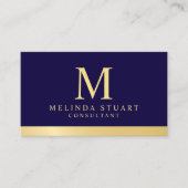 Monogram van Navy Blue en Gold Elegant Visitekaartje (Voorkant)