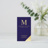 Monogram van Navy Blue en Gold Elegant Visitekaartje (Staand voorkant)