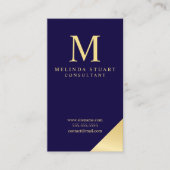 Monogram van Navy Blue en Gold Elegant Visitekaartje (Voorkant)