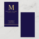 Monogram van Navy Blue en Gold Elegant Visitekaartje (Voorkant / Achterkant)