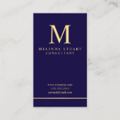 Monogram van Navy Blue en Gold Elegant Visitekaartje (Voorkant)