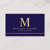 Monogram van Navy Blue en Gold Elegant Visitekaartje (Voorkant)