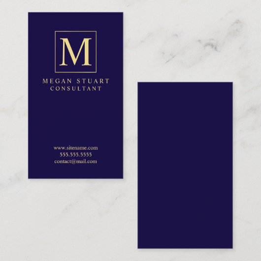 Monogram van Navy Blue en Gold Elegant Visitekaartje (Voorkant / Achterkant)